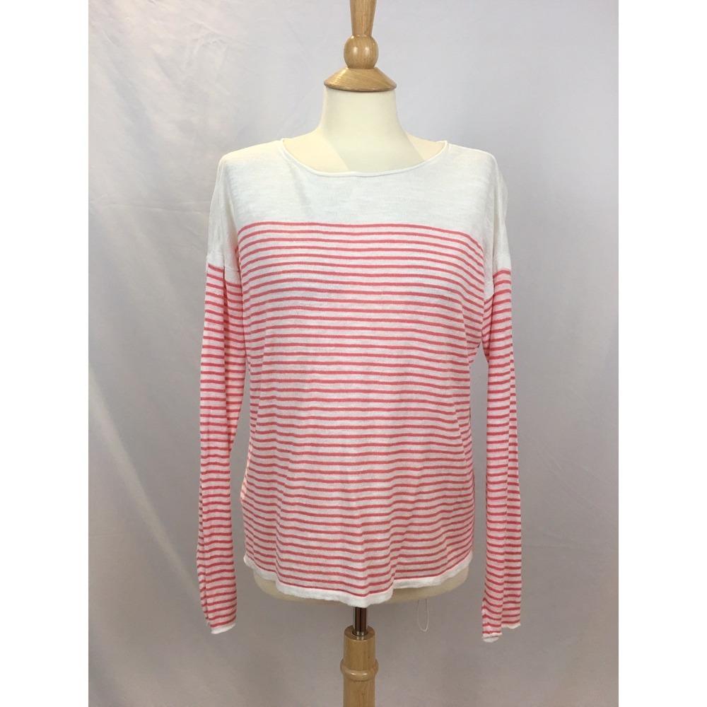 Tommy Bahama Striped Linen Blend Sweater Coral Pink & White Beach Coastal Resort